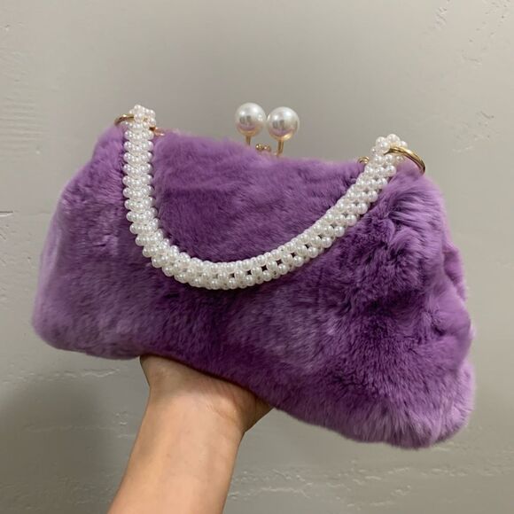 Handmade Real Rex Rabbit Fur Kisslock Wristlet/Crossbody & Mink Fur Bag Charm - Picture 11 of 16